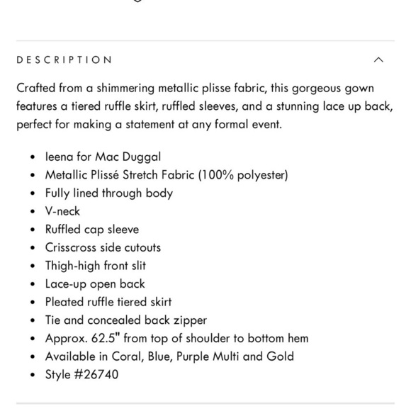 Mac Duggal Gold Ruffle gown maxi full length slit bridal shower bridesmaid guest - Picture 11 of 11